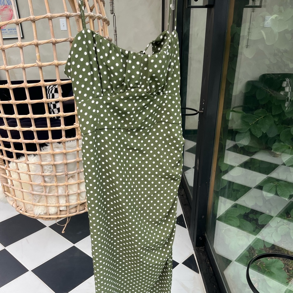 Midi Polka Dot Slit Dress